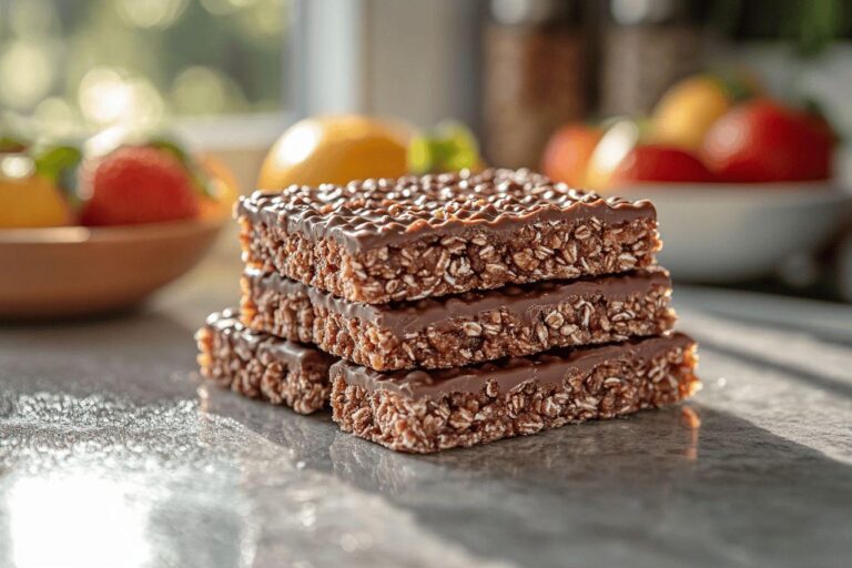 Empilement de barres de céréales glacées au chocolat